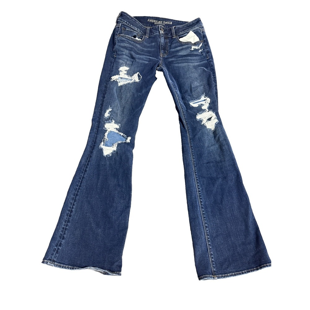 American Eagle Outfitters Boho Artist Flare Jeans Dark Wash Super Stretch Size 8